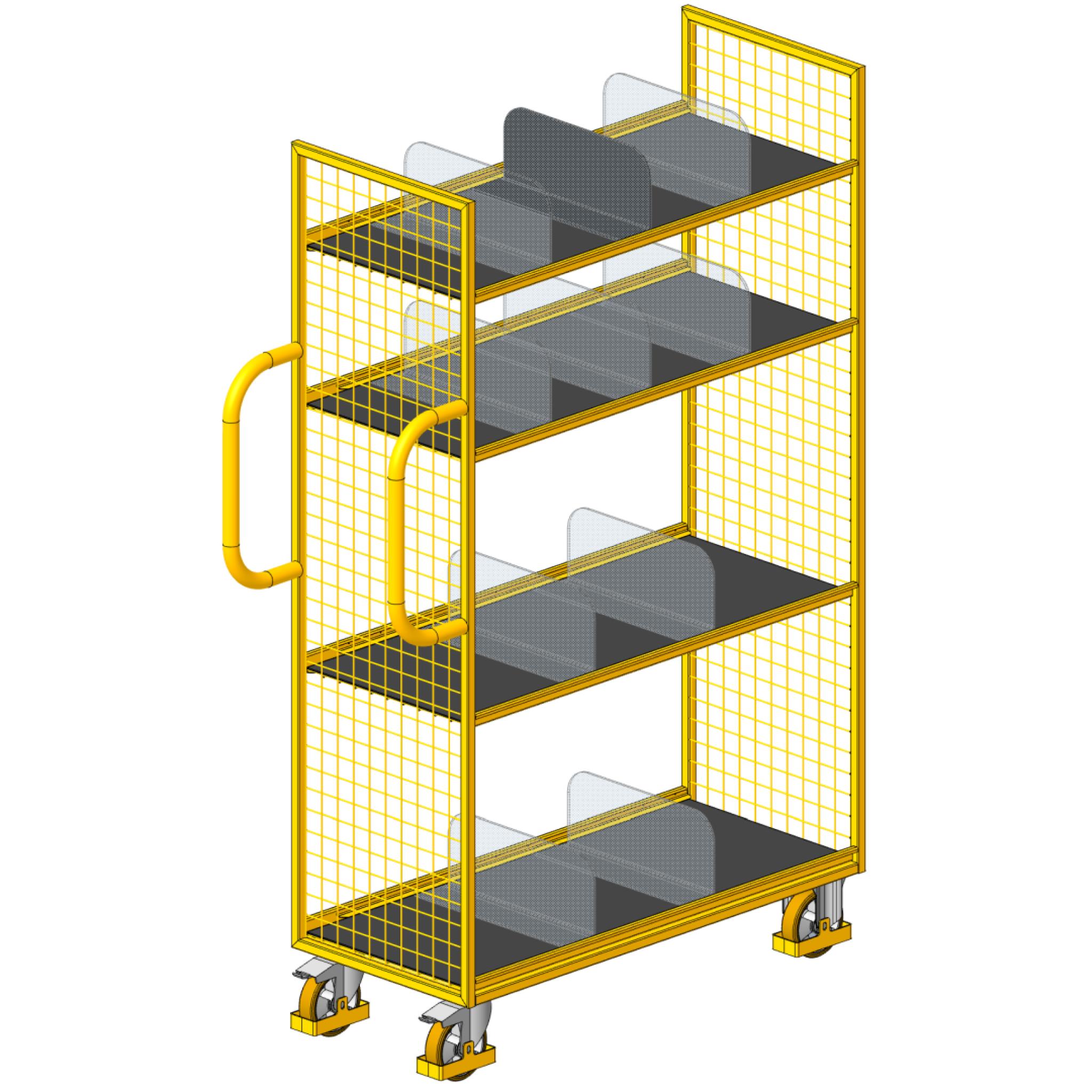 Picking trolley with sliding dividers